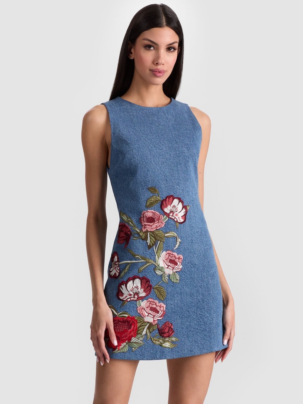 ALICE + OLIVIA CADE EMBROIDERED DENIM MINI DRESS - Picture 12 of 16